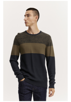 BLEND Colourblocked 4636, Zöld Kötött Pulóver