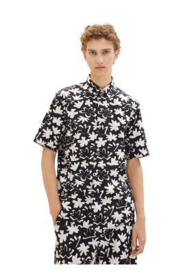 TOM TAILOR DENIM 6245, Fekete, Virágmintás Rövid Ujjú Ing