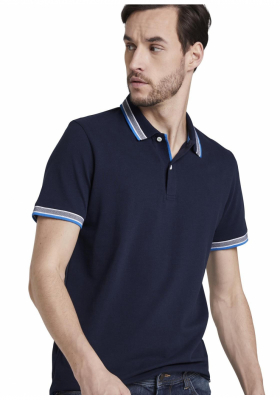 TOM TAILOR Polo w. Wording Tipping 0042, Kék Rövid Ujjú Ingpóló