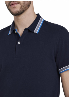 TOM TAILOR Polo w. Wording Tipping 0042, Kék Rövid Ujjú Ingpóló