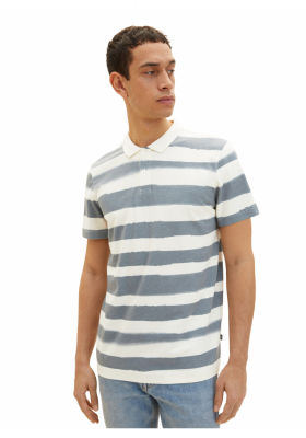 TOM TAILOR 5558, Csíkos Pasztel Kék Rövid Ujjú Ingpóló