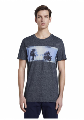 TOM TAILOR DENIM Structured Fotoprint 7765, Kék Rövid Ujjú Póló