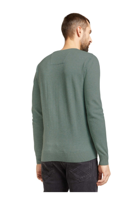 TOM TAILOR Basic O-Neck 7299, Zöld Melanzs Kötött Pulóver