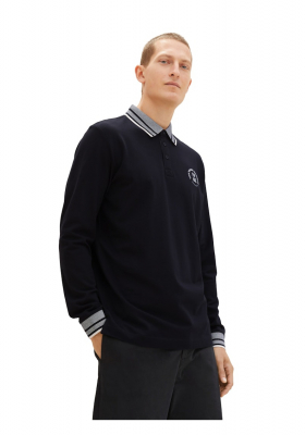 TOM TAILOR 9565, Fekete Hosszú Ujjú Ingpóló