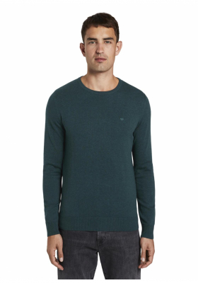 TOM TAILOR Basic O-Neck 2819, Zöld Kötött Pulóver