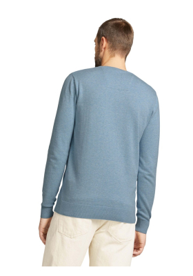TOM TAILOR Basic O-Neck 7299, Kék Melanzs Kötött Pulóver