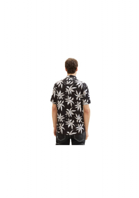 TOM TAILOR DENIM 1384 Fekete Levélmintás Rövid Ujjú Ing