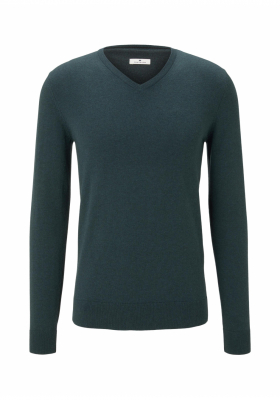 TOM TAILOR Basic V-Neck 2820, Zöld Kötött Pulóver