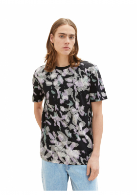 TOM TAILOR DENIM 5607, Fekete, Virágmintás Rövid Ujjú Póló