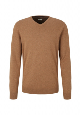 TOM TAILOR 7665, Barna, Kötött V-Nyakú Pulóver