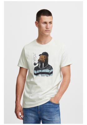 BLEND 6805, Fehér, Nyomtatott Rozmáros Rövid Ujjú Póló