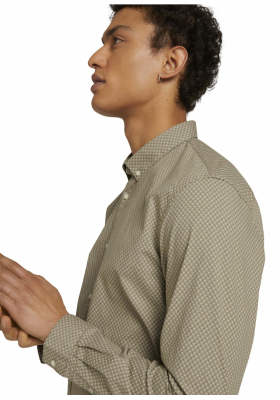 TOM TAILOR DENIM Allover 4395, Zöld Hosszú Ujjú Ing 