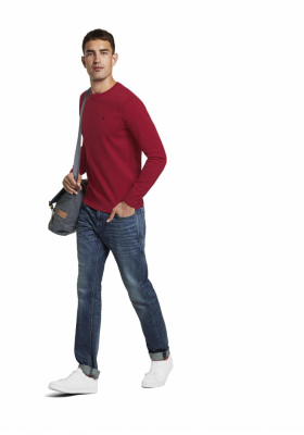 TOM TAILOR Basic O-Neck 2819, Piros Kötött Pulóver