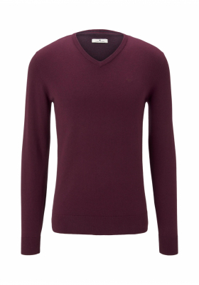 TOM TAILOR Basic V-Neck 2820, Piros Kötött Pulóver