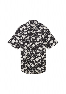 TOM TAILOR DENIM 6245, Fekete, Virágmintás Rövid Ujjú Ing