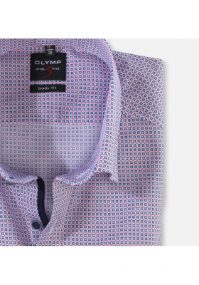 OLYMP Level Five 2045, Rószaszín-Kék Aprómintás Rövid Ujjú Ing body fit