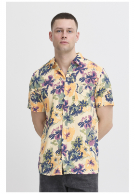 BLEND Hatle 8224, Homokszínű Virágos Rövid Ujjú Ing