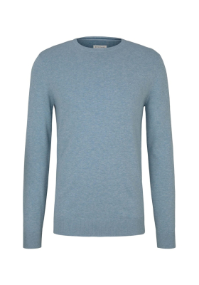 TOM TAILOR Basic O-Neck 7299, Kék Melanzs Kötött Pulóver