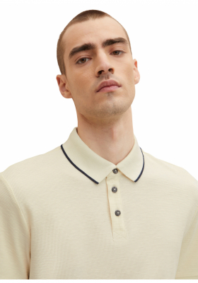 TOM TAILOR Waffle 396, Bézs Rövid Ujjú Ingpóló