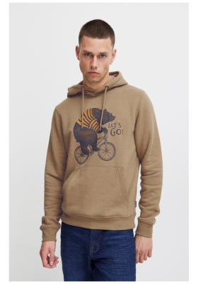 BLEND 6569, Homokszínű Kapucnis Pulóver Bicajos Medve