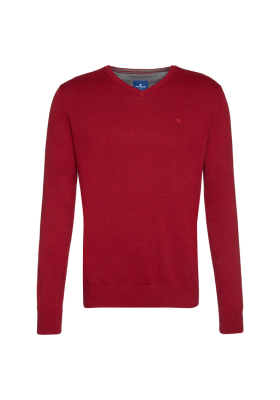 TOM TAILOR Basic V-Neck 1321, Piros Melanzs Kötött Pulóver
