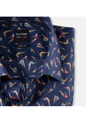 OLYMP Level Five 2130, Kék Hosszú Ujjú Ing, Body fit, New York Kent