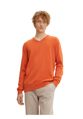 TOM TAILOR 7665, Narancssárga, Kötött V-Nyakú Pulóver