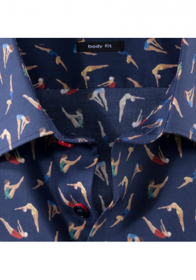 OLYMP Level Five 2130, Kék Hosszú Ujjú Ing, Body fit, New York Kent