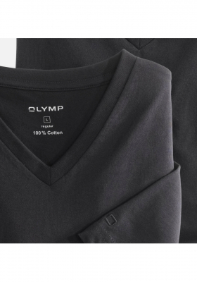 OLYMP T-Shirt 0701, Fekete Rövid Ujjú Póló, Dupla Csomag