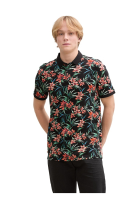 TOM TAILOR DENIM 5599, Fekete Virágos Mintás Ingpóló