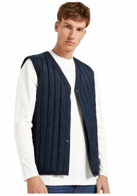 TOM TAILOR DENIM Padded V-neck Vest 3630, Kék Mellény
