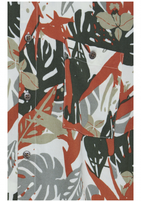 BLEND Happy Leaves 1828, Bézs Rövid Ujjú Ing, Slim fit