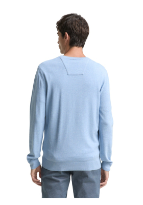 TOM TAILOR Basic O-Neck 2819, Világoskék Melanzs Kötött Pulóver 