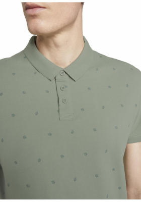 TOM TAILOR DENIM Small Leaves Print 8753, Zöld Rövid Ujjú Ingpóló