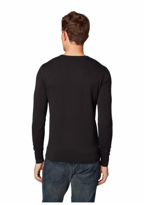TOM TAILOR Basic V-Neck 2820, Fekete Kötött Pulóver