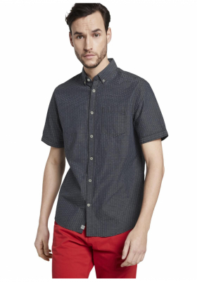 TOM TAILOR 7787, Sötétkék Geometriai Mintás Rövidujjú Ing