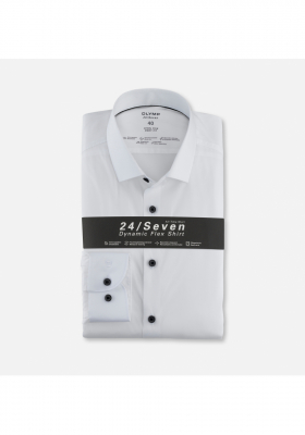 OLYMP Level Five 24/Seven 2066, Fehér Hosszú Ujjú Ing, Body fit, Modern Kent