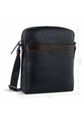 BUGATTI Corso Deluxe 5501, Fekete Bőr Válltáska Medium 
