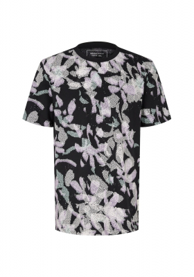 TOM TAILOR DENIM 5607, Fekete, Virágmintás Rövid Ujjú Póló