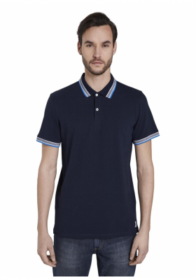 TOM TAILOR Polo w. Wording Tipping 0042, Kék Rövid Ujjú Ingpóló