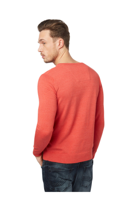 TOM TAILOR Basic V-Neck 1321, Korallpiros Melanzs Kötött Pulóver