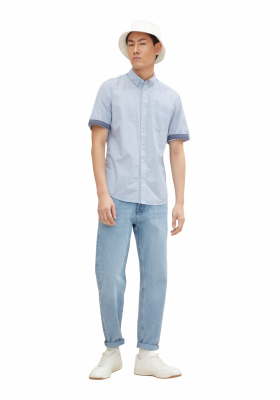 TOM TAILOR Chambray 9811, Kék Rövid Ujjú Ing