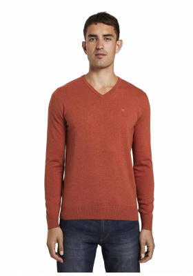 TOM TAILOR Basic V-Neck 2820, Narancssárga Kötött Pulóver