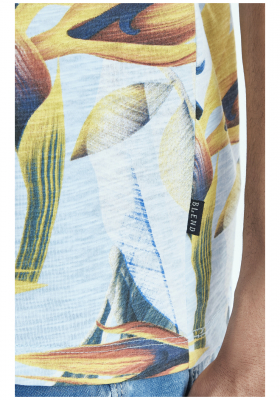 BLEND Bird Of Paradise 0151, Világoskék Levélmintás Rövid Ujjú Póló