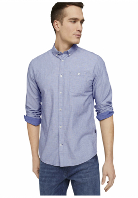 TOM TALOR Dobby 3882, Kék Hosszú Ujjú Ing