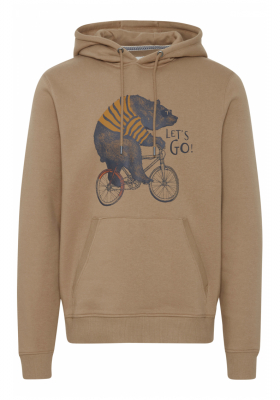 BLEND 6569, Homokszínű Kapucnis Pulóver Bicajos Medve