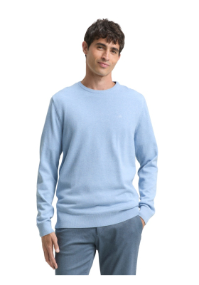 TOM TAILOR Basic O-Neck 2819, Világoskék Melanzs Kötött Pulóver 