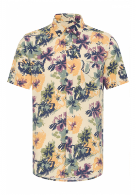 BLEND Hatle 8224, Homokszínű Virágos Rövid Ujjú Ing
