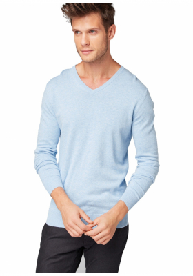 TOM TAILOR Basic V-Neck 2820, Kék Kötött Pulóver