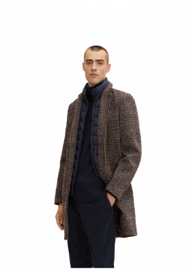 TOM TAILOR 2505, Barna Kockás Szövetkabát,Kivehető Béléssel 